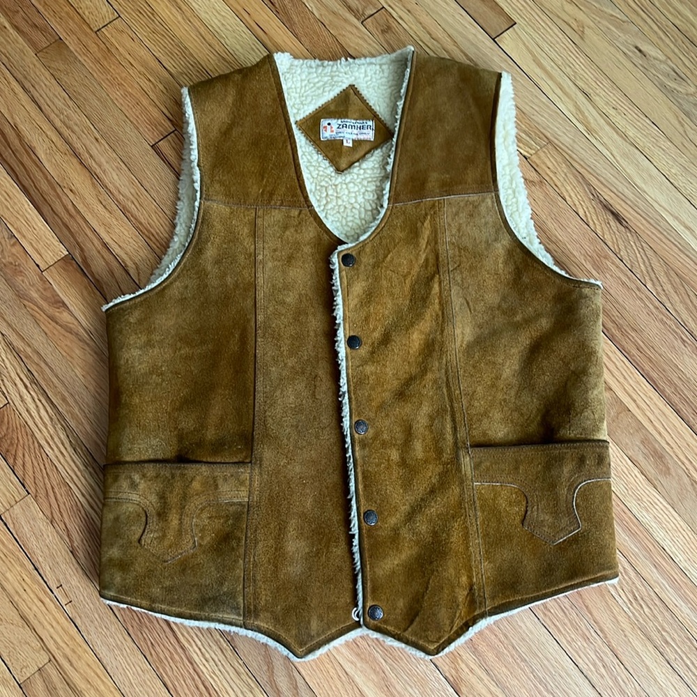 Vintage Suede Sherpa-Lined Vest - Brown